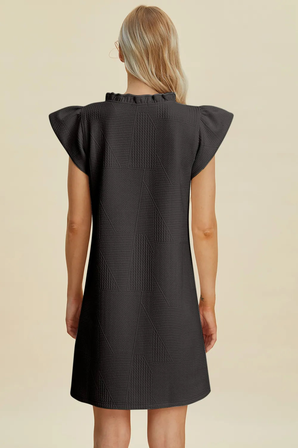 Full Size Ruffled V-Neck Cap Sleeve Dress in Dark Green, Black and more - product view 9