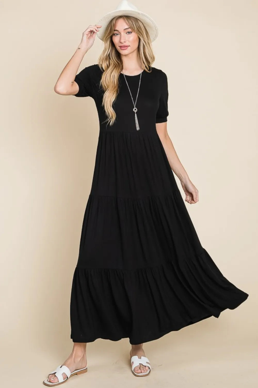 Short Sleeve Tiered Maxi Dress in Black - product view 4