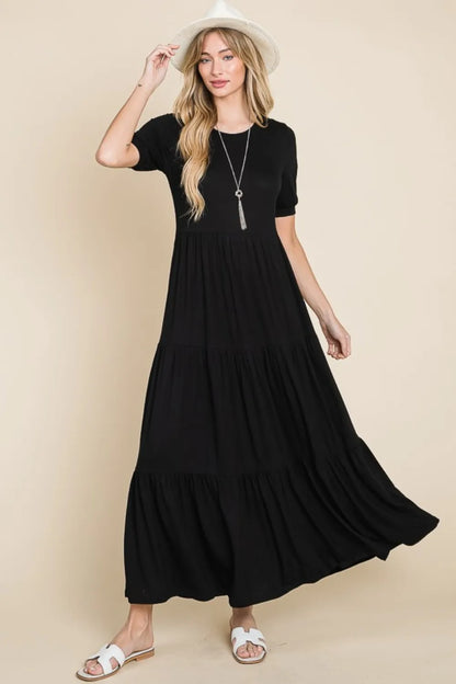 Short Sleeve Tiered Maxi Dress in Black - product view 4