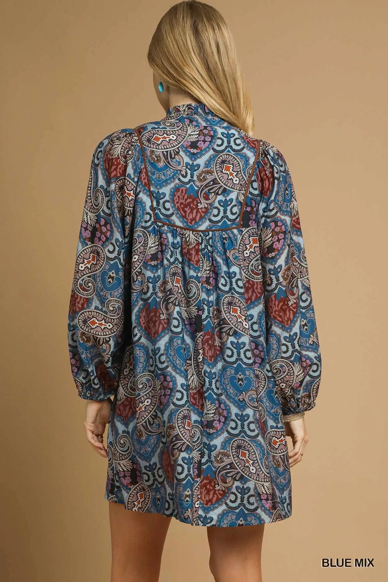 Boho Mix Paisley Babydoll Dress - Blue Mix - product view 3
