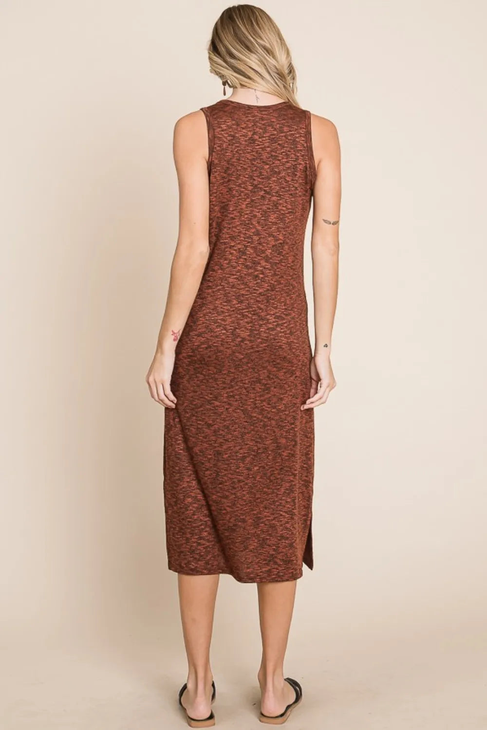Slit Round Neck Sleeveless Midi Dress in Rust - product view 2