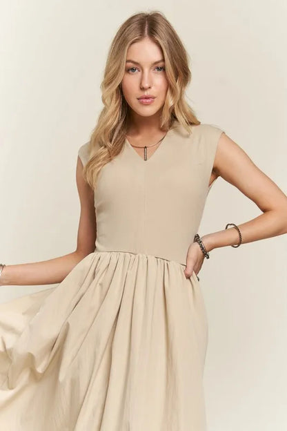 V-Neck Cap Sleeve Dress - Tan - product view 5
