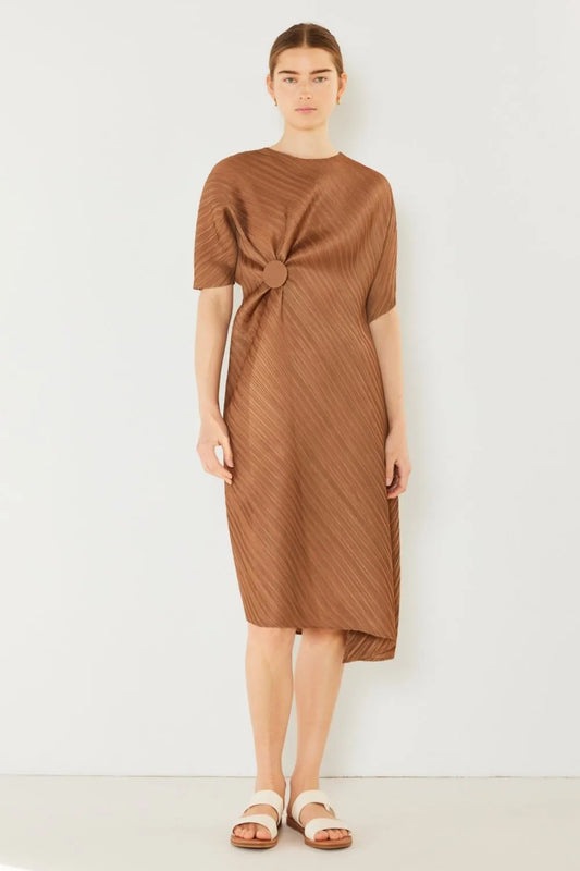 Pleated Dolman Sleeve Dress in Brown Khaki, Deep Orange and more - product view 1