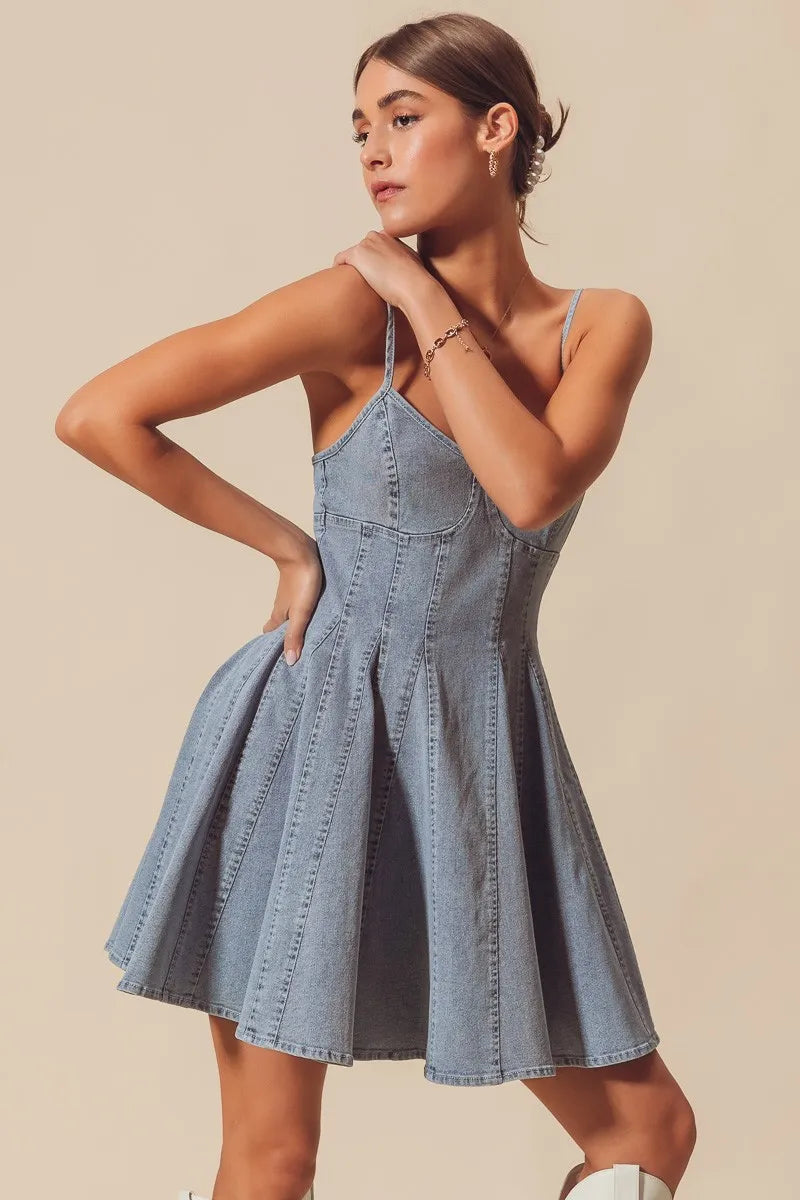 A Line Fit and Flare Denim Mini Dress - product view 7