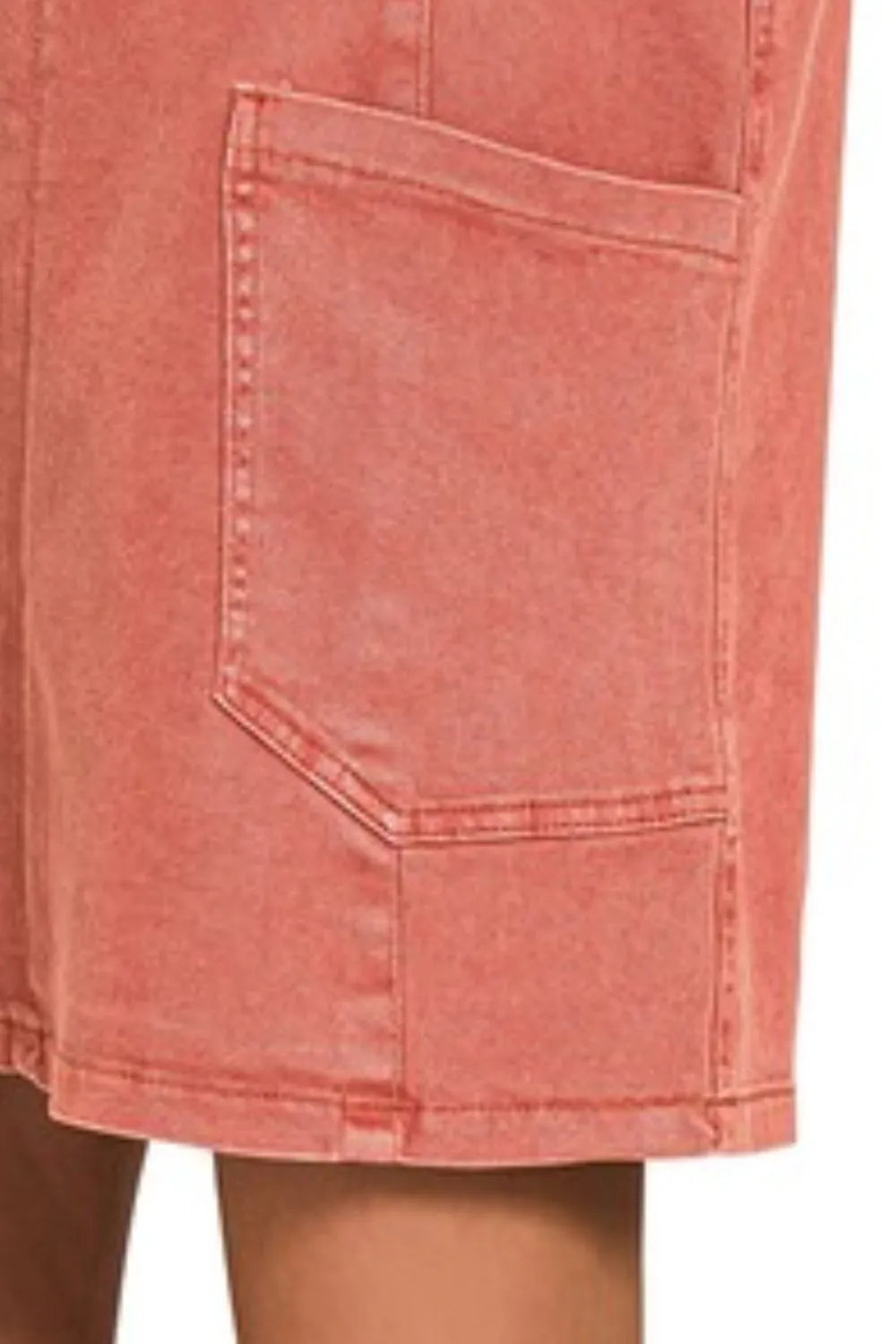 Washed Adjustable Strap Denim Overall Dress - Coral & Cabernet in Coral and Cabernet - product view 3