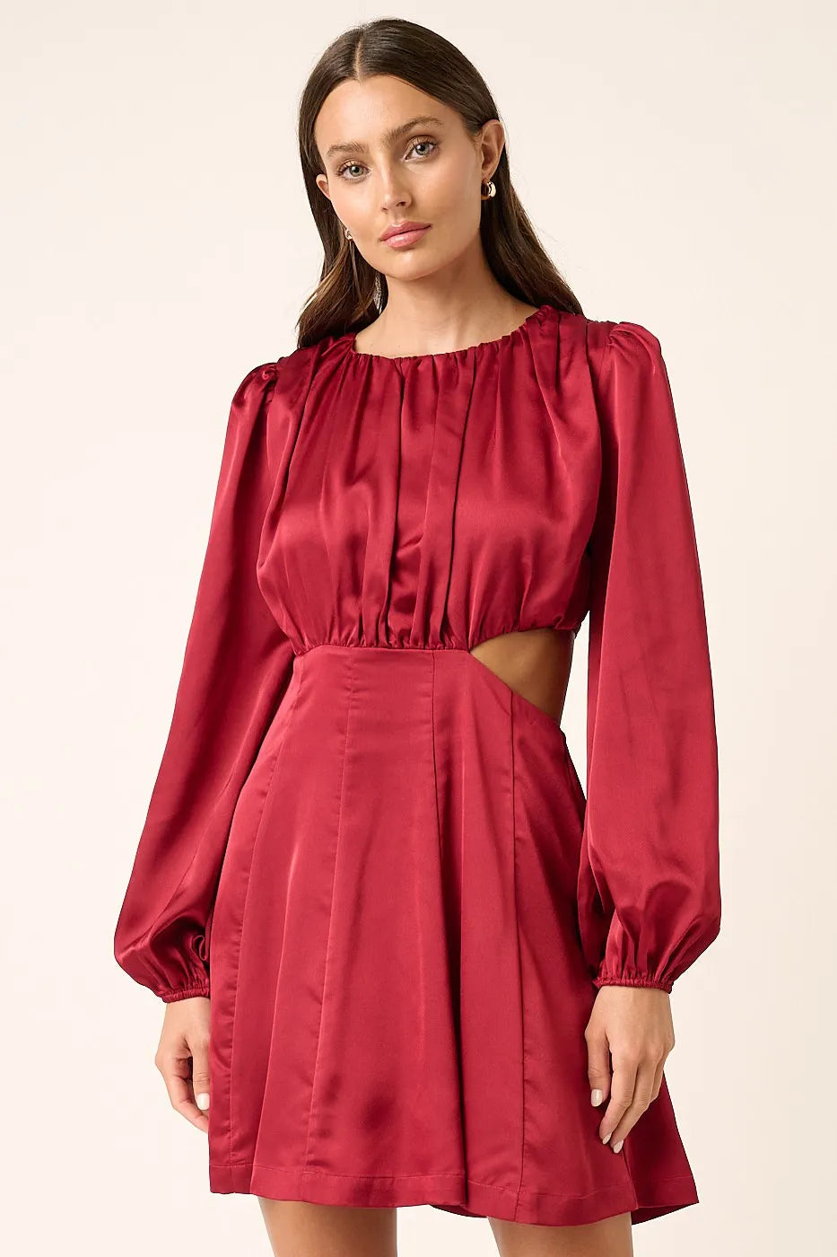 Satin Side Cutout Detail Mini Dress - Wine - product view 3