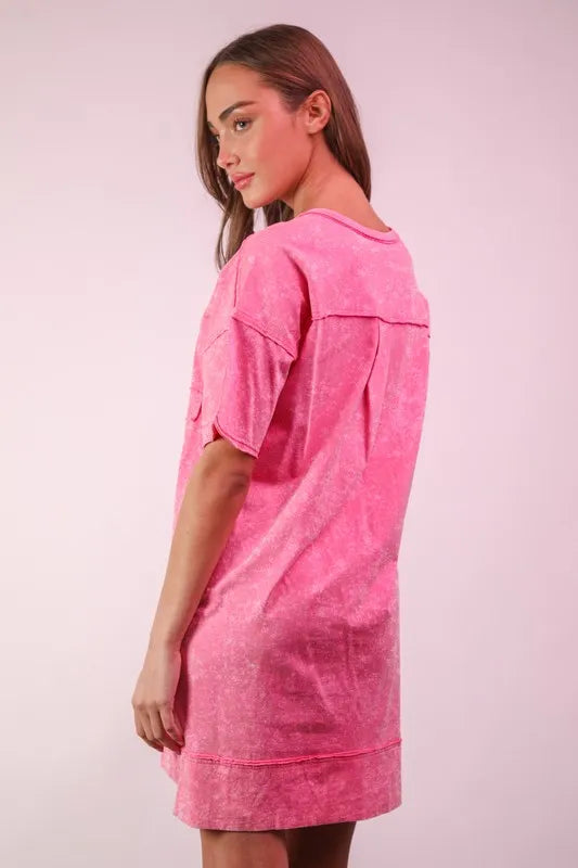 Plus Size Mineral Washed Knit Shift Mini Dress in Pink - product view 2