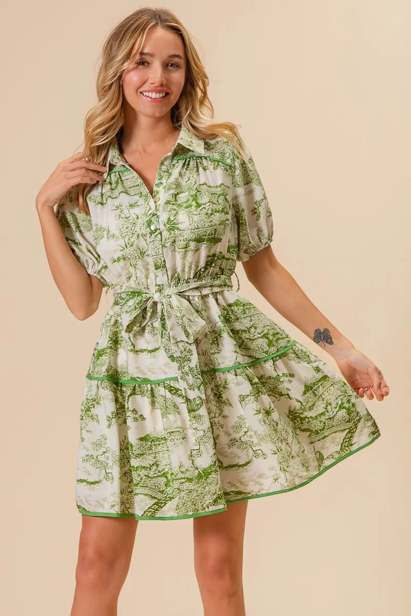 Woven Printed Tiered Dress in Avocado - product view 8