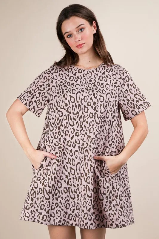 Leopard Printed Comfy Mini Dress in Blush - product view 2