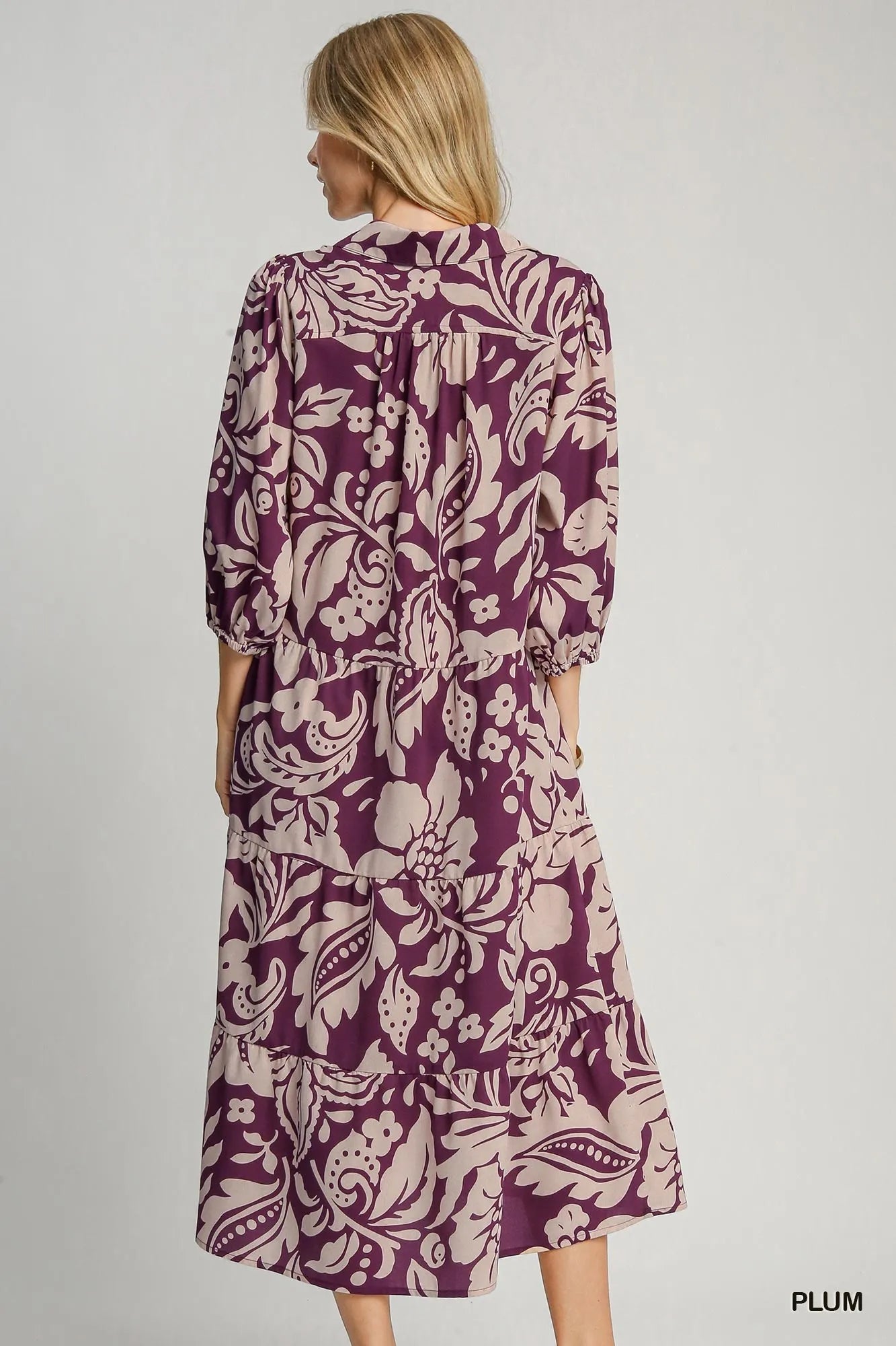 Floral Print Tiered Midi Dress - Plum - product view 3