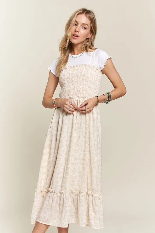 Smocked Floral Ruffled Hem Cami Dress - Apricot - product view 5