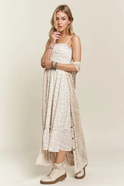Smocked Floral Ruffled Hem Cami Dress - Sage - product view 4