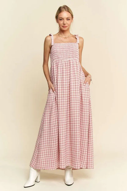 Smocked Sleeveless Maxi Cami Dress in Pink - product view 5