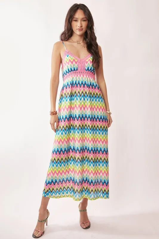 Multi Color Crochet Lace Midi Dress in Pink Blue - product view 1