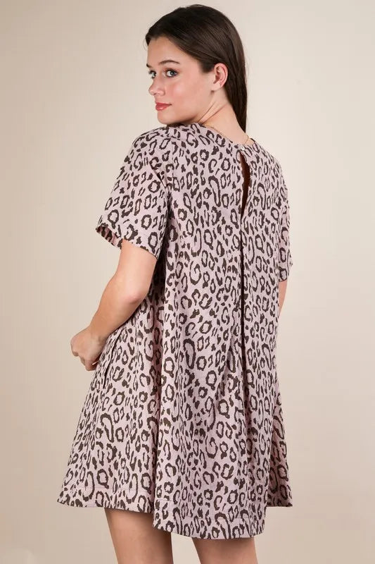Leopard Printed Comfy Mini Dress in Blush - product view 5