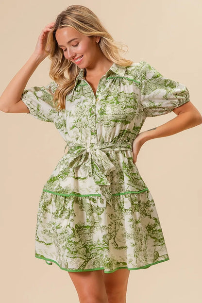 Woven Printed Tiered Dress in Avocado - product view 5