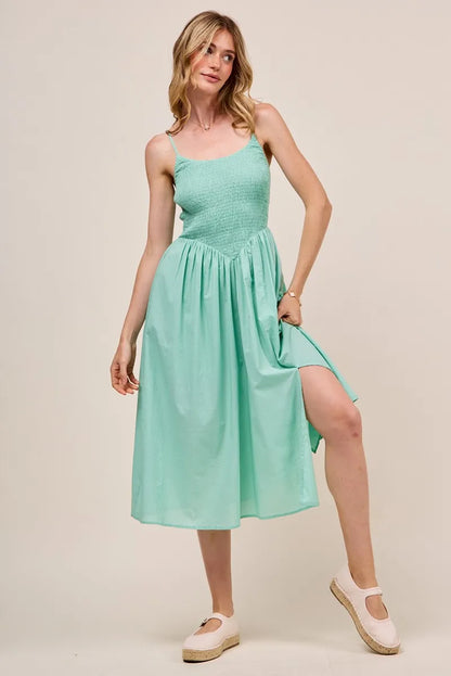 Smocked Sleeveless Casual Everyday Dress With Slit - Sage - product view 6