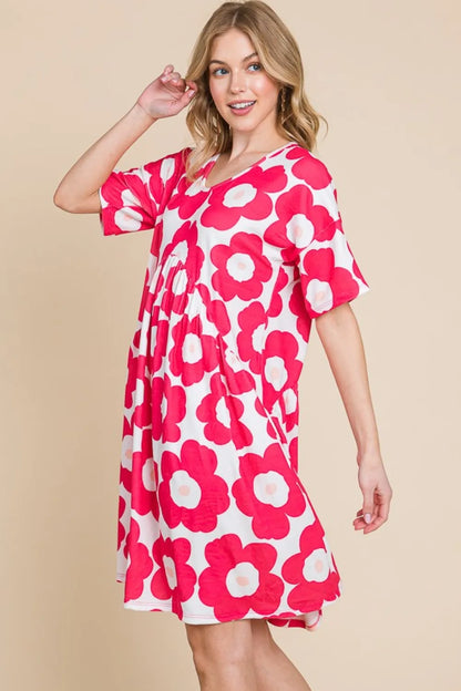 Flower Print Ruched Dress in Fuchsia - product view 4