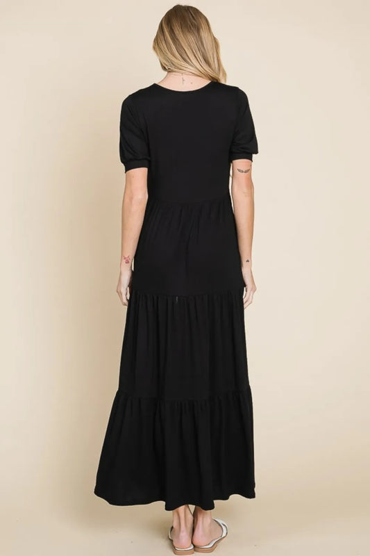 Short Sleeve Tiered Maxi Dress in Black - product view 2