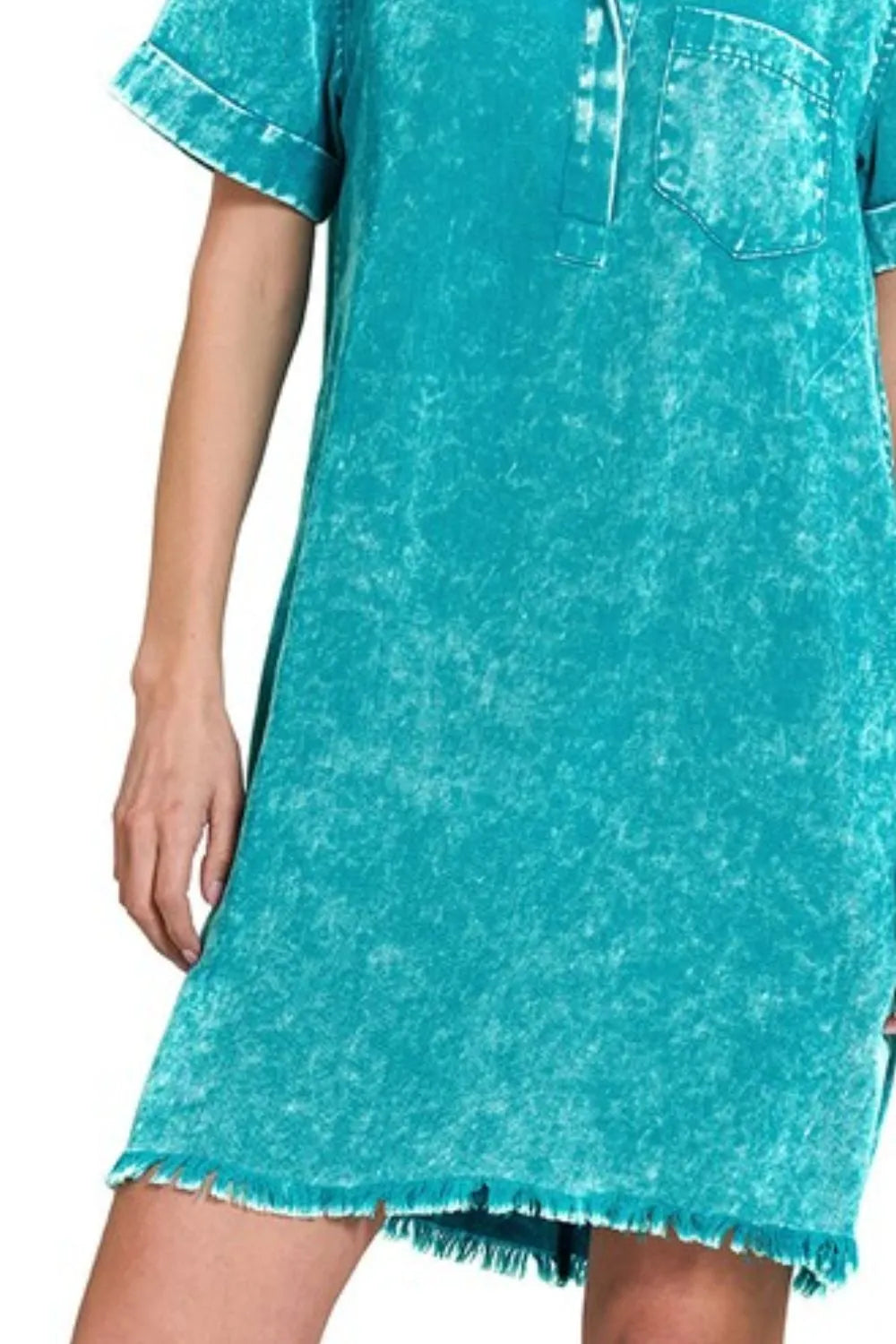Tencel Mineral Washed Collared Shirts Dress - Lt Teal - product view 3