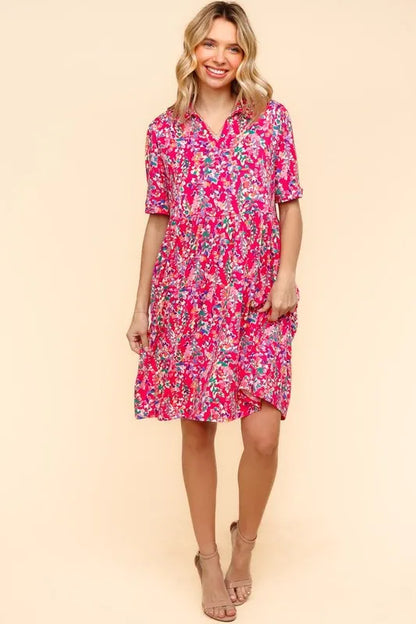 Johnny Collar Babydoll Dress with Side Pockets - Fuchsia - product view 9