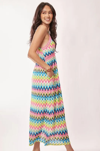 Multi Color Crochet Lace Midi Dress in Pink Blue - product view 9