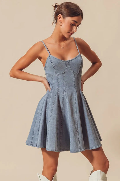 A Line Fit and Flare Denim Mini Dress - product view 8