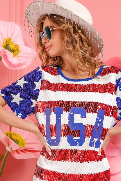 American Flag Theme Usa Print Sequin Dress - product view 17