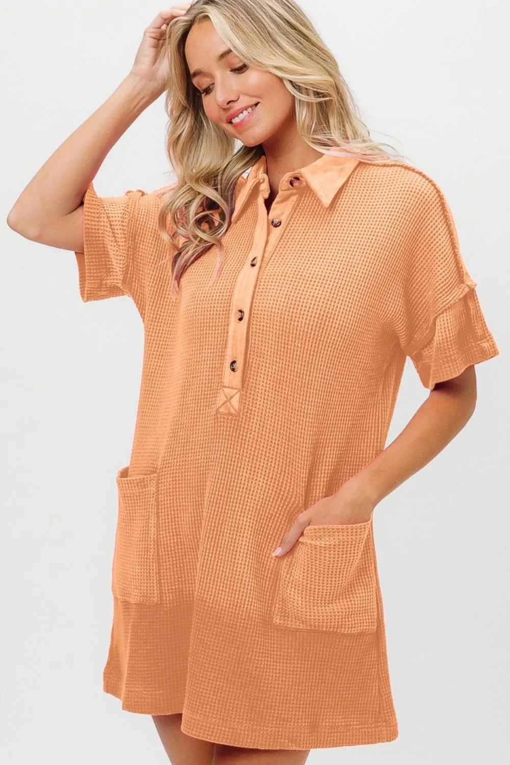 Dip Dye Mineral Washed Knit Dress - Apricot - product view 1
