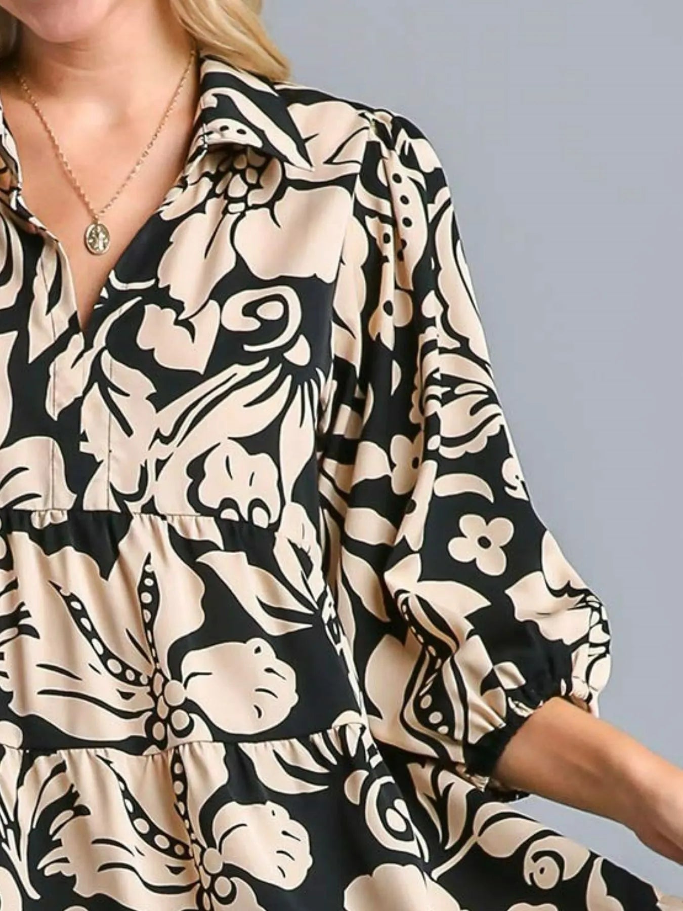 Floral Print Tiered Midi Dress - Black - product view 3