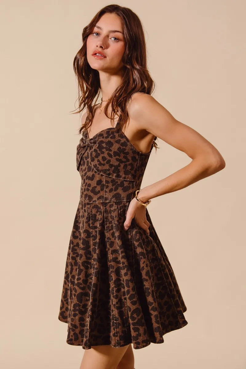 Mineral Washed Leopard Flare Cami Dress in Mocha Leopard - product view 8