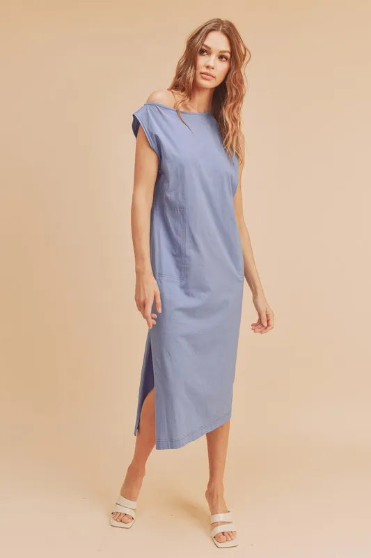 Side Slit Round Neck Sleeveless Midi Dress - Periwinkle - product view 1