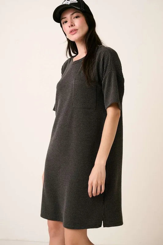 Urban Rib Knit Short Sleeve Tee Dress - Charcoal - product view 3