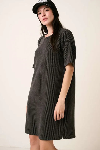 Urban Rib Knit Short Sleeve Tee Dress - Charcoal - product view 3