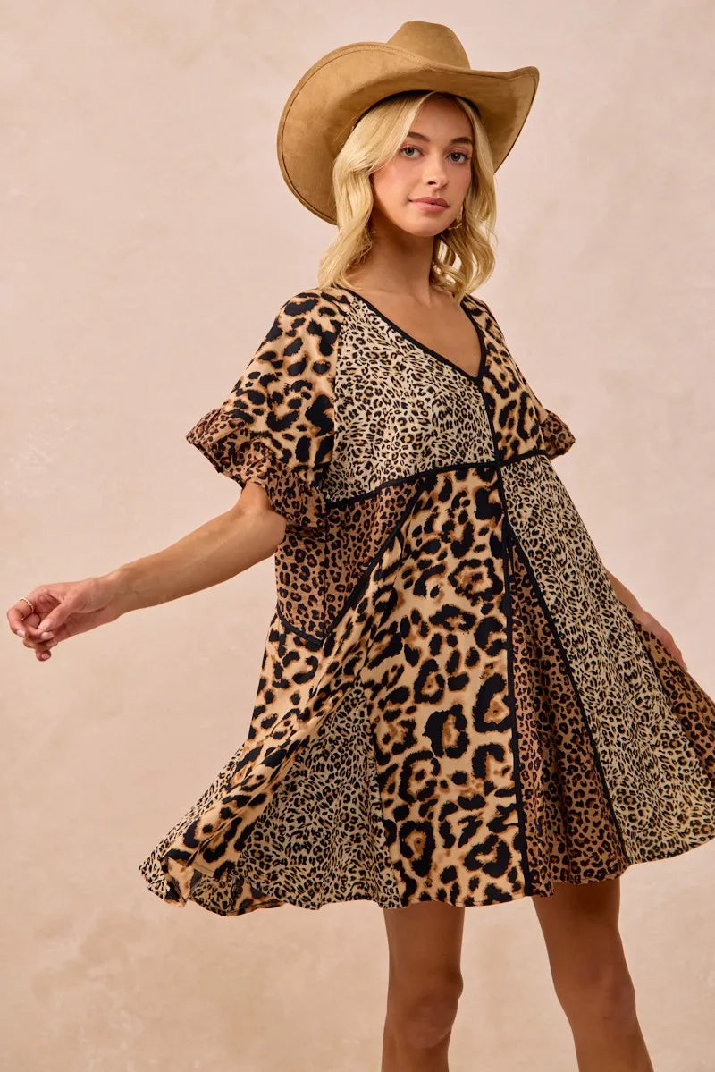 Leopard Prints Mix and Match Short Sleeves Dress in Leopard Mix - product view 5