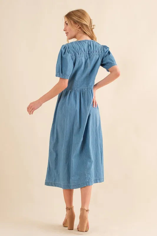 Full Size Washed Chambray Midi Dress Plus Size in Denim Blue - product view 2