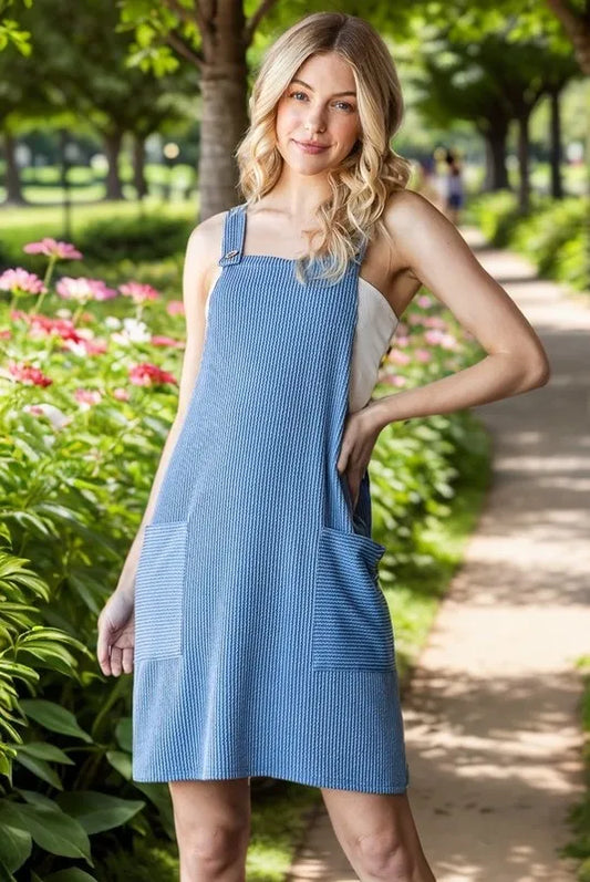 Full Size Ribbed Sleeveless Mini Tank Dress Plus Size in Denim Vintage - product view 1