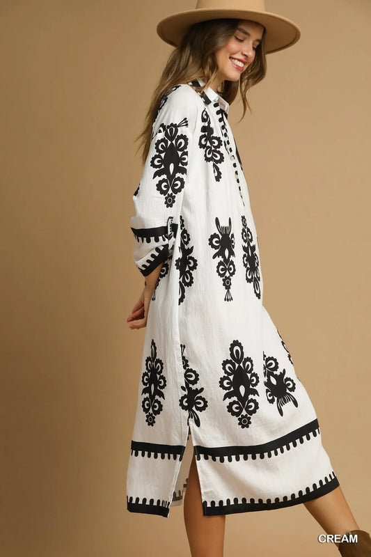 Abstract Print Midi Dress in Cream - product view 2