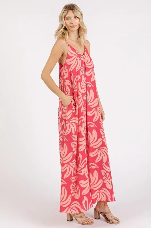 Printed V-Neck Maxi Cami Dress with Pockets - Strawberry - product view 3