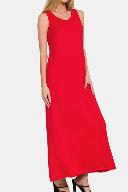 Scoop Neck Wide Strap Tank Dress - Red - product view 2