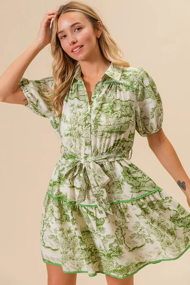 Woven Printed Tiered Dress in Avocado - product view 6