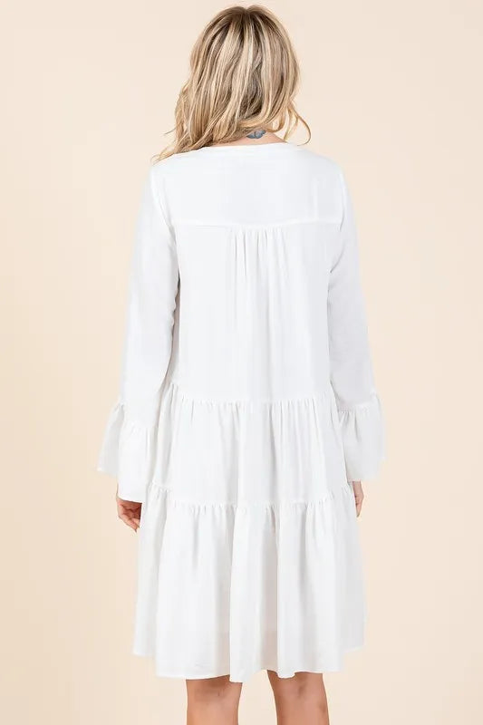 Tiered Notched Flare Sleeve Dress - Ivory - product view 4