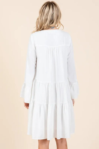 Tiered Notched Flare Sleeve Dress - Ivory - product view 4