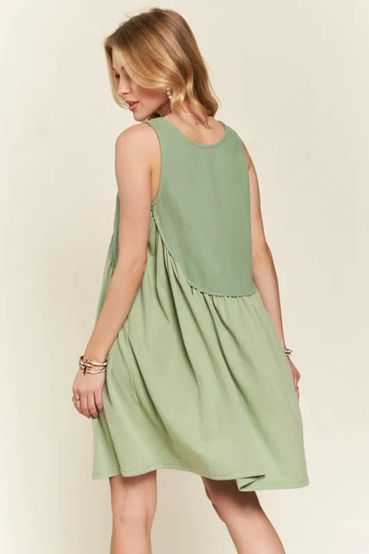 Decorative Button Sleeveless Babydoll Dress - Sage - product view 4