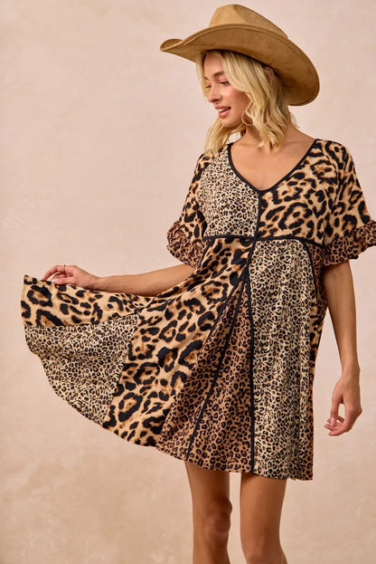Leopard Prints Mix and Match Short Sleeves Dress in Leopard Mix - product view 2