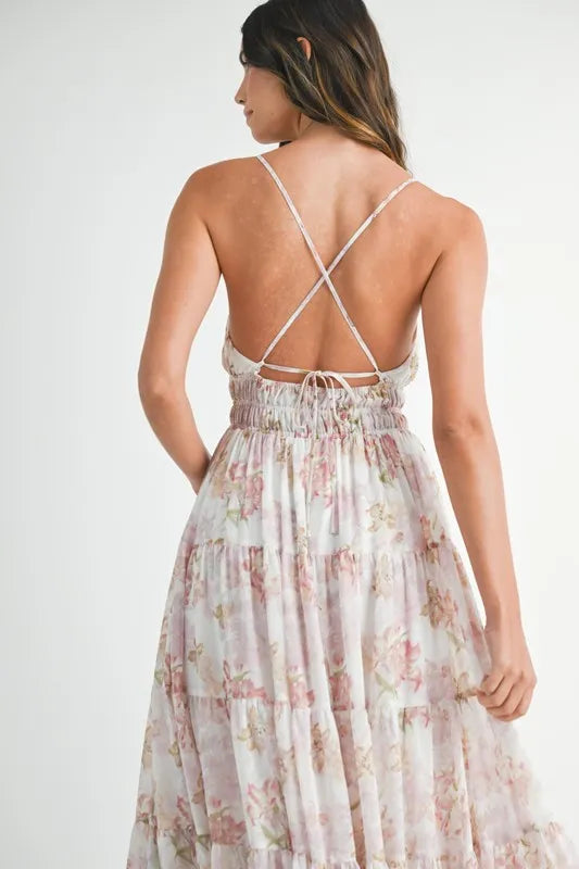 Floral Print Tiered Cami Maxi Dress - Pink - product view 8