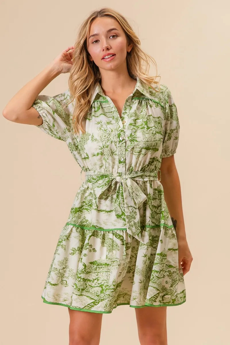 Woven Printed Tiered Dress in Avocado - product view 14