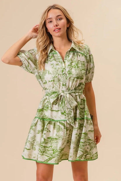 Woven Printed Tiered Dress in Avocado - product view 14