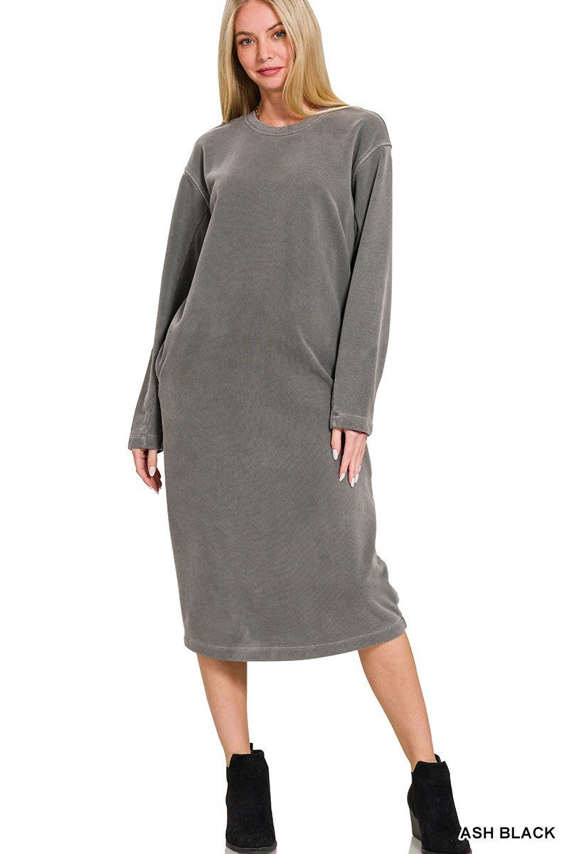 Soft Fleece Pigment Dye Sweatshirts Dress - Ash Black - product view 4
