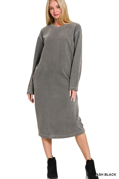 Soft Fleece Pigment Dye Sweatshirts Dress - Ash Black - product view 4